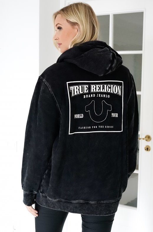 True Religion - Washed Big T Boyfriend Zip Hoodie - Jet Black