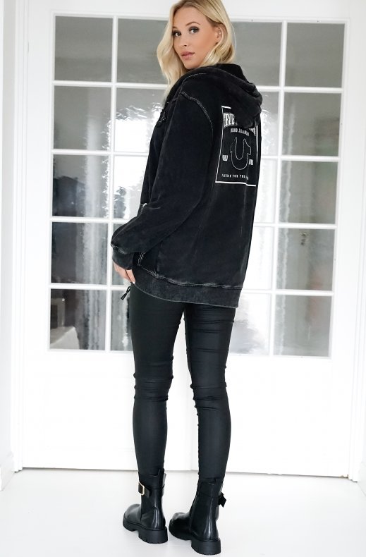 True Religion - Washed Big T Boyfriend Zip Hoodie - Jet Black
