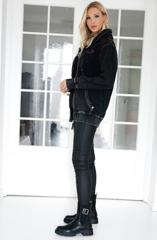 True Religion - Washed Big T Boyfriend Zip Hoodie - Jet Black