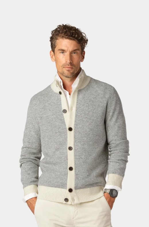 Less Worries - Two Tone Cardigan - Grey Melange