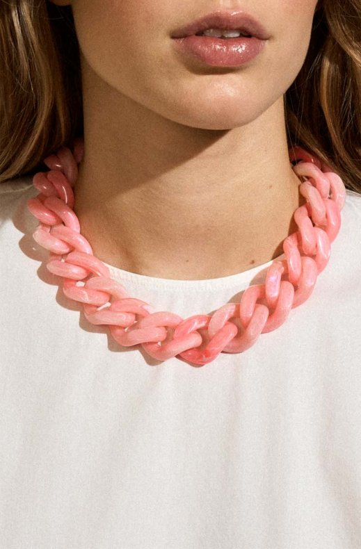 Vanessa Baroni - Big flat chain necklace - Neon Pink Marble