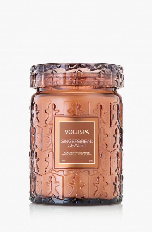 Voluspa - Large Glass with glass lid - Gingerbread Chalet