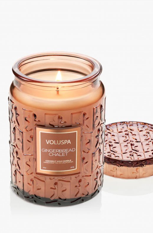 Voluspa - Large Glass with glass lid - Gingerbread Chalet