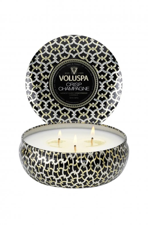 Voluspa - 3 Wick Tin Candle 40 tim Crisp Champagne