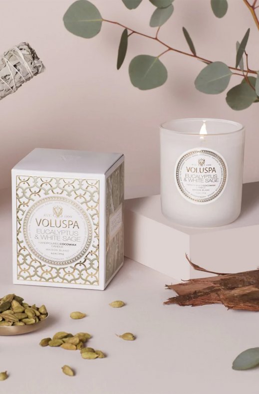 Voluspa - Classic Boxed Candle 60tim - Eucalyptus & White Sage