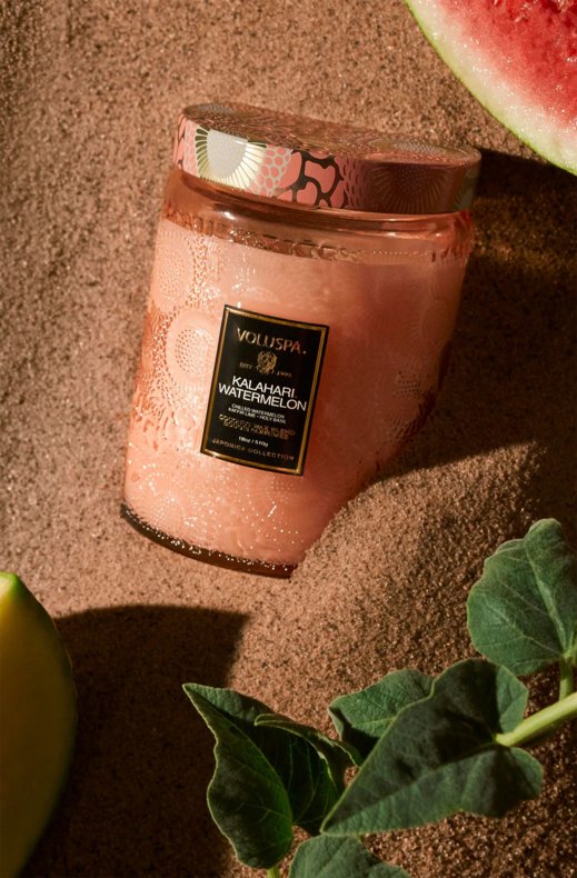 Voluspa - Kalahari Watermelon Large Glass Jar with Metallic Lid