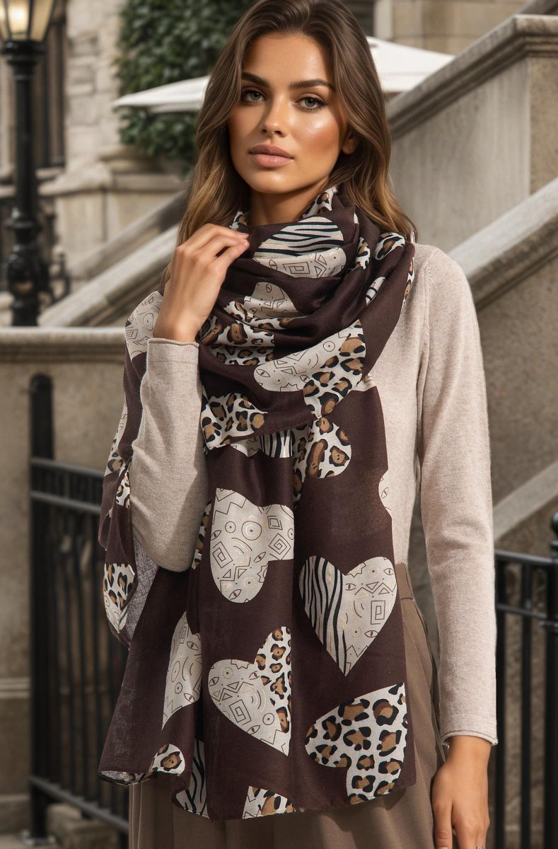 Mixed Brands - Scarf Heart leopard 09329 - Brown - WOMEN