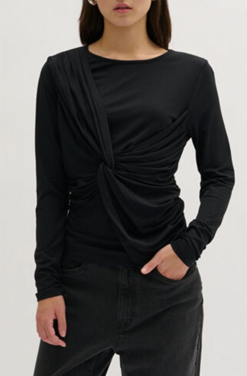 ELS-CA15862 BLACK BOWTIE BLOUSE